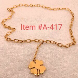 10 in Gold Necklace with 4 leaf Clover, Item # A-417, wt.,  28 grams